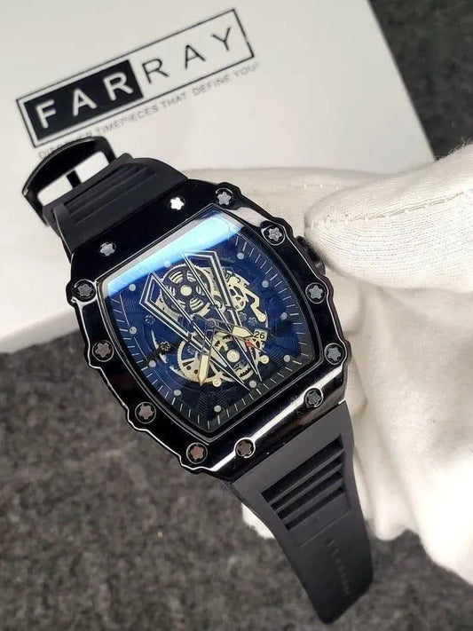 Premium Men's Black Skeleton Chronograph – Luxury Watch