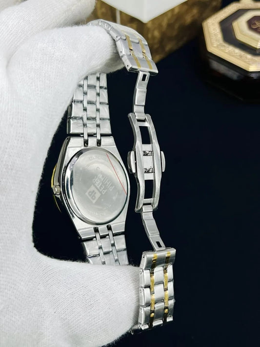 Peter Philip Quartz Two Tone Men’s Watch Silver Gold White Dial Date