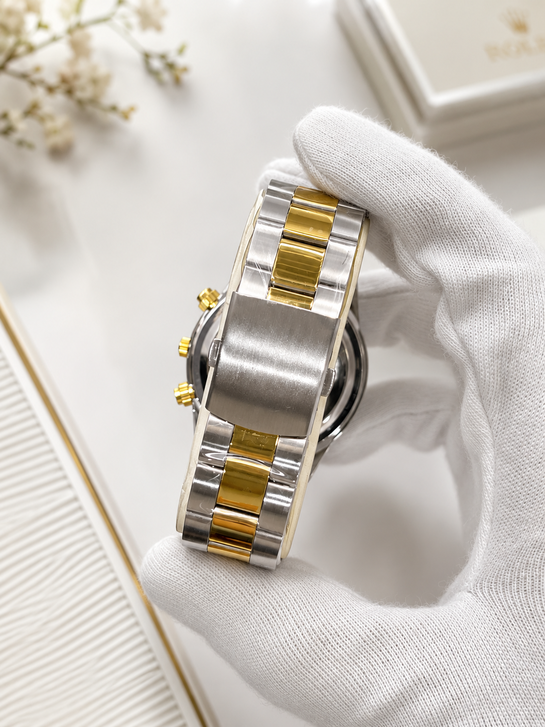 Rado Captain Cook Two Tone Black Dial Gold Silver Chronograph Watch
