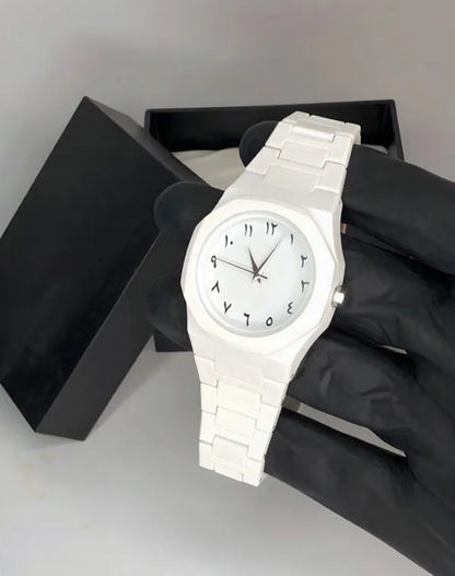 Vealor White Carbon Fiber Watch – Arabic Dial Edition