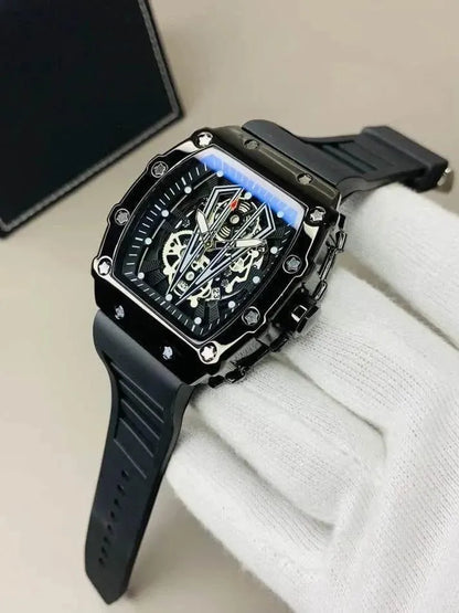 Premium Men's Black Skeleton Chronograph – Luxury Watch