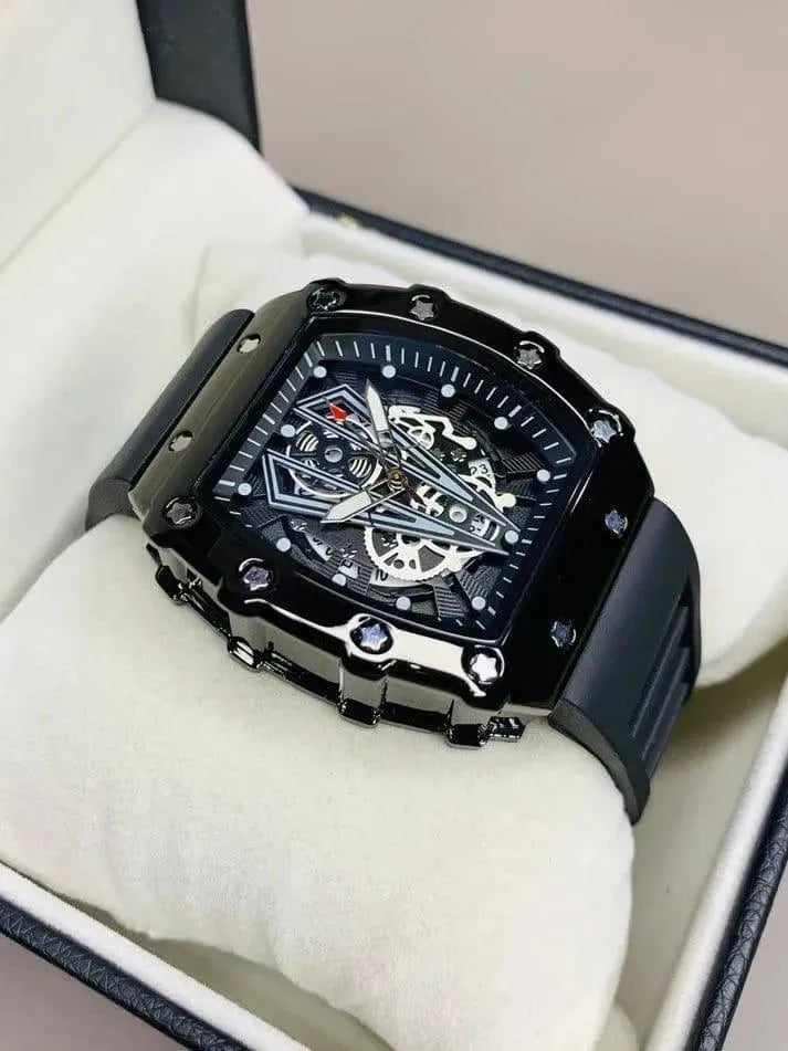 Premium Men's Black Skeleton Chronograph – Luxury Watch