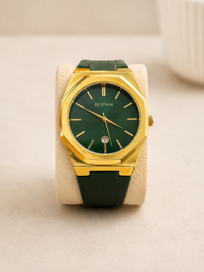 Vealor Bestwin Royal Octagon Gold & Emerald Green Watch – Rubber Strap Edition
