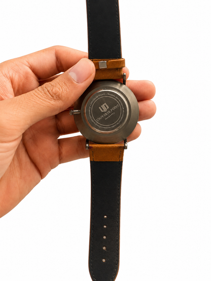 Vealor Universe Point Vintage Tan Leather Watch – Black Dial Edition