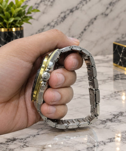 Luxury Two Tone Skeleton Men’s Watch Silver Gold Bracelet White Dial......