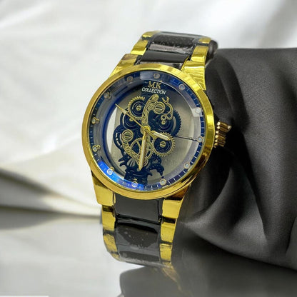 MK Collection Gold Black Skeleton Mechanical Watch Men!