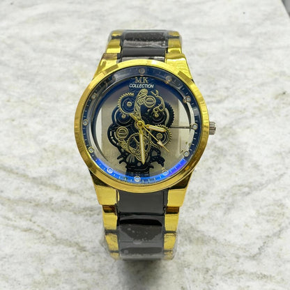 MK Collection Gold Black Skeleton Mechanical Watch Men!