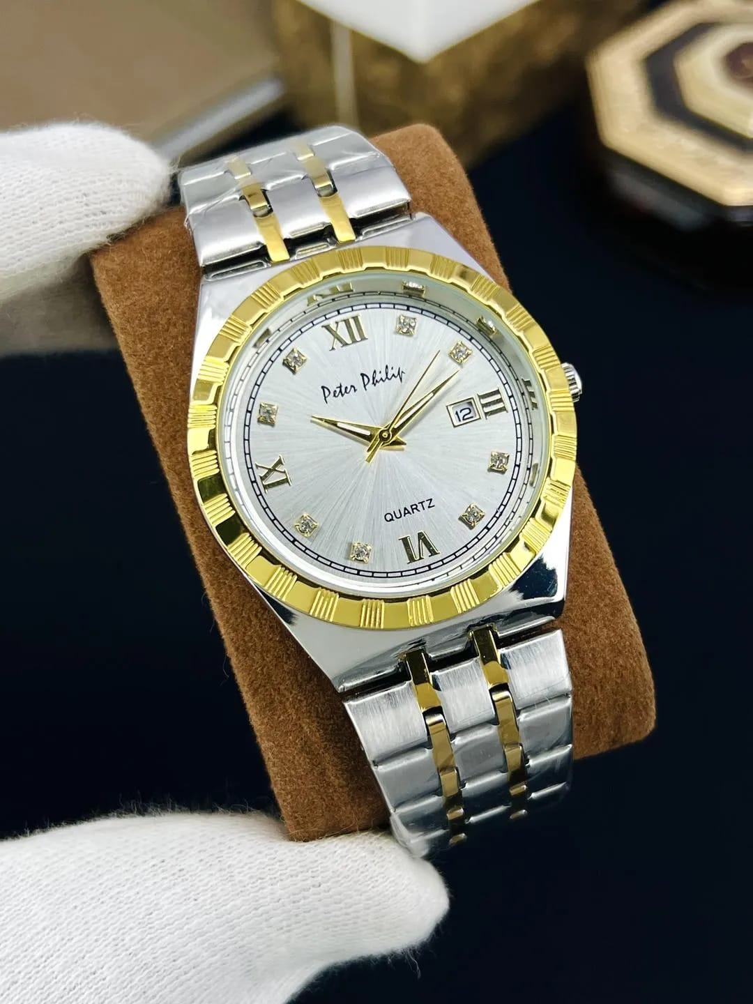 Peter Philip Quartz Two Tone Men’s Watch Silver Gold White Dial Date