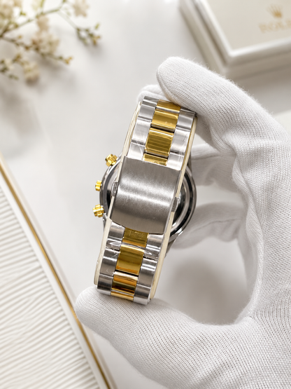 Rado Captain Cook Two Tone Black Dial Gold Silver Chronograph Watch
