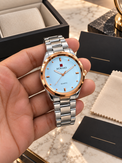 Reward Luxury Quartz Men’s Watch Two Tone Rose Gold Silver Blue Dial Stainless Steel Two Tone Rose Gold Silver Blue Dial Stainless Steel