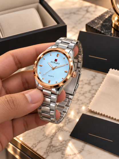 Reward Luxury Quartz Men’s Watch Two Tone Rose Gold Silver Blue Dial Stainless Steel Two Tone Rose Gold Silver Blue Dial Stainless Steel