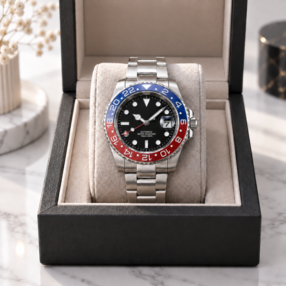 Rolex Pepsi Edition Dual-Time Stainless Steel Luxury Watch for Men !