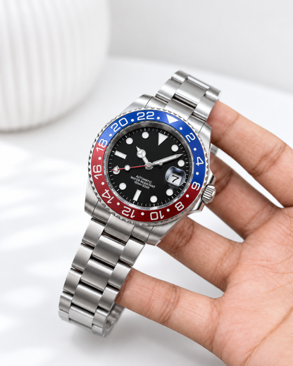 Rolex Pepsi Edition Dual-Time Stainless Steel Luxury Watch for Men !