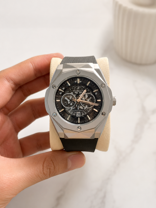 Vealor Big Bang Sang Bleu Geometric Silver Watch – Skeleton Dial