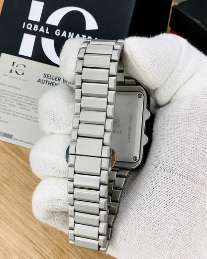 Vealor Santos Skeleton Square Silver Watch – Matte Titanium Finis