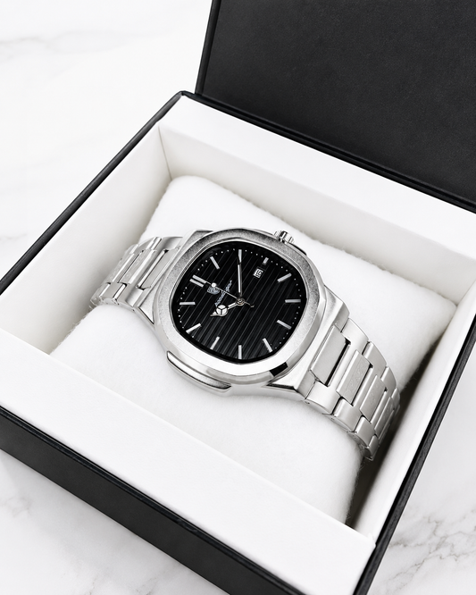 Vealor Boedagar Nautilus Executive Silver Watch – Black Textured Dial